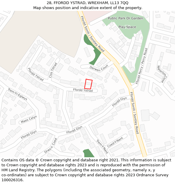 28, FFORDD YSTRAD, WREXHAM, LL13 7QQ: Location map and indicative extent of plot