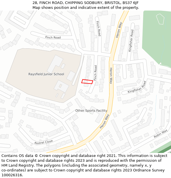 28, FINCH ROAD, CHIPPING SODBURY, BRISTOL, BS37 6JF: Location map and indicative extent of plot