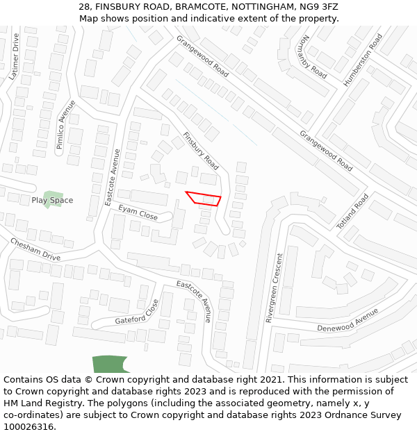 28, FINSBURY ROAD, BRAMCOTE, NOTTINGHAM, NG9 3FZ: Location map and indicative extent of plot