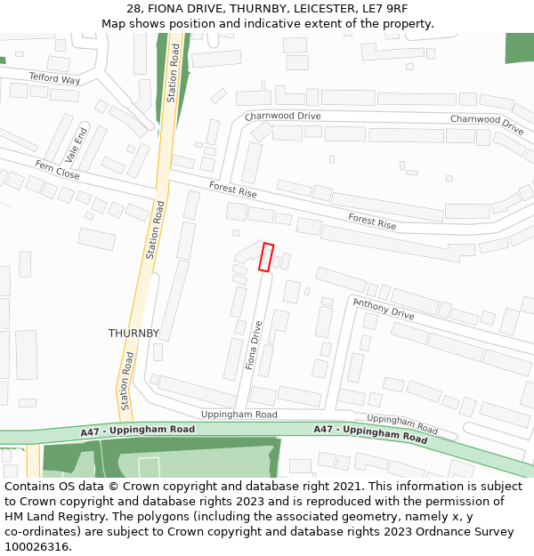 28, FIONA DRIVE, THURNBY, LEICESTER, LE7 9RF: Location map and indicative extent of plot