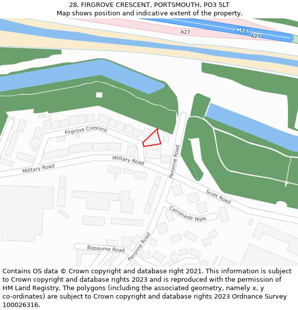 28, FIRGROVE CRESCENT, PORTSMOUTH, PO3 5LT: Location map and indicative extent of plot