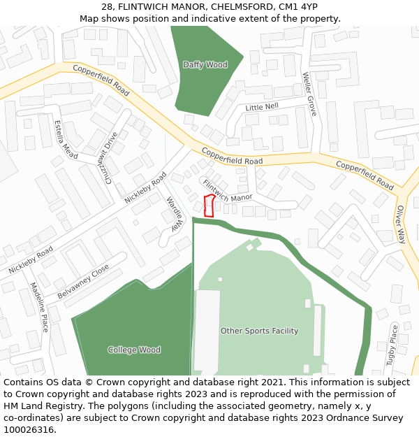 28, FLINTWICH MANOR, CHELMSFORD, CM1 4YP: Location map and indicative extent of plot