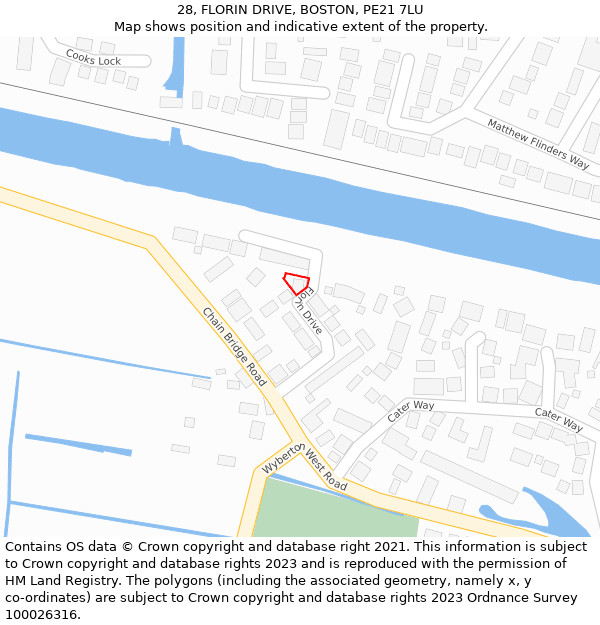 28, FLORIN DRIVE, BOSTON, PE21 7LU: Location map and indicative extent of plot