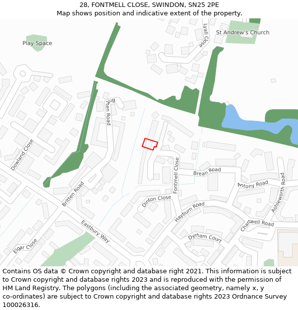 28, FONTMELL CLOSE, SWINDON, SN25 2PE: Location map and indicative extent of plot