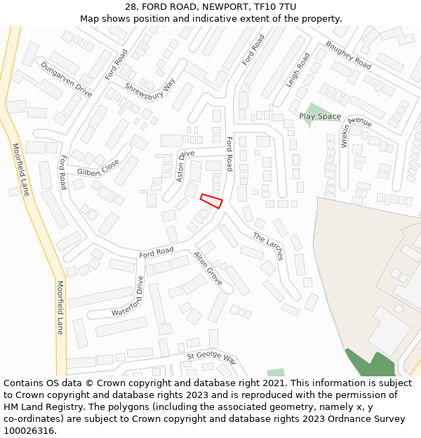 28, FORD ROAD, NEWPORT, TF10 7TU: Location map and indicative extent of plot