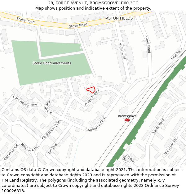 28, FORGE AVENUE, BROMSGROVE, B60 3GG: Location map and indicative extent of plot