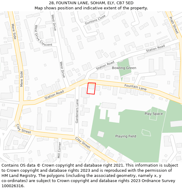 28, FOUNTAIN LANE, SOHAM, ELY, CB7 5ED: Location map and indicative extent of plot