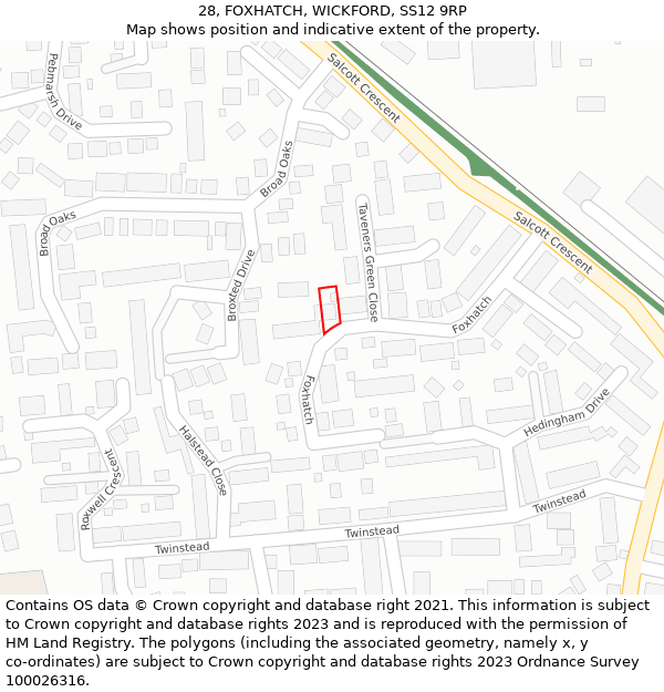 28, FOXHATCH, WICKFORD, SS12 9RP: Location map and indicative extent of plot
