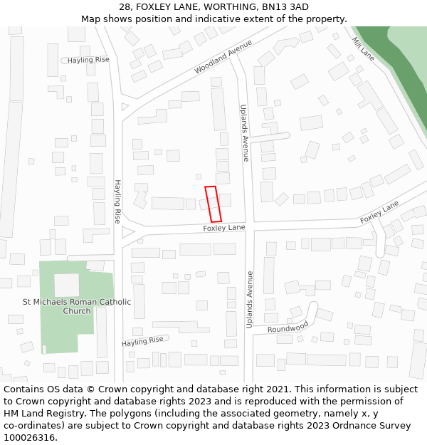 28, FOXLEY LANE, WORTHING, BN13 3AD: Location map and indicative extent of plot