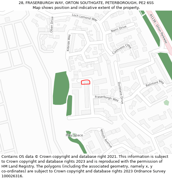 28, FRASERBURGH WAY, ORTON SOUTHGATE, PETERBOROUGH, PE2 6SS: Location map and indicative extent of plot