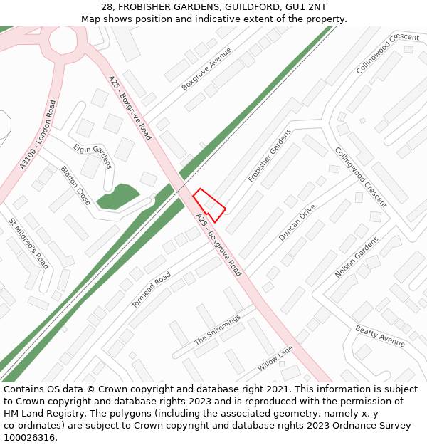 28, FROBISHER GARDENS, GUILDFORD, GU1 2NT: Location map and indicative extent of plot