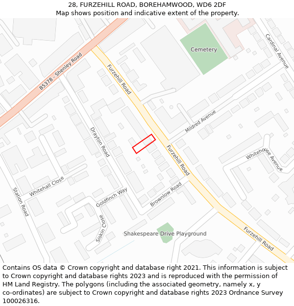 28, FURZEHILL ROAD, BOREHAMWOOD, WD6 2DF: Location map and indicative extent of plot