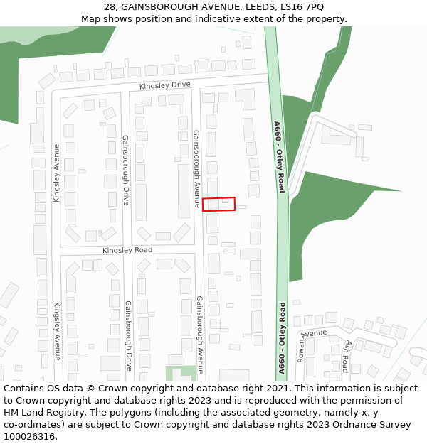 28, GAINSBOROUGH AVENUE, LEEDS, LS16 7PQ: Location map and indicative extent of plot