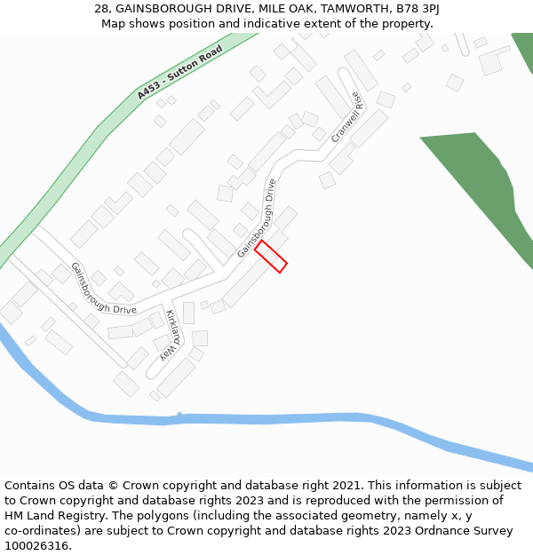 28, GAINSBOROUGH DRIVE, MILE OAK, TAMWORTH, B78 3PJ: Location map and indicative extent of plot