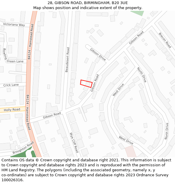 28, GIBSON ROAD, BIRMINGHAM, B20 3UE: Location map and indicative extent of plot