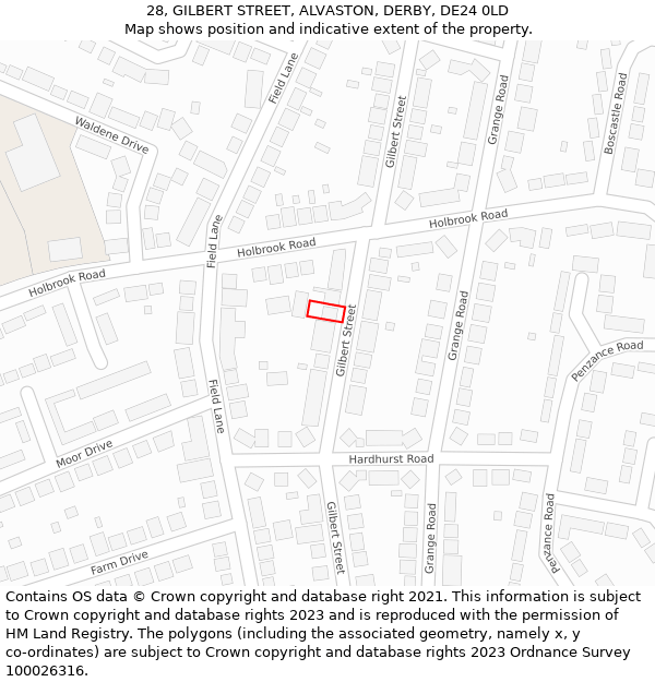 28, GILBERT STREET, ALVASTON, DERBY, DE24 0LD: Location map and indicative extent of plot