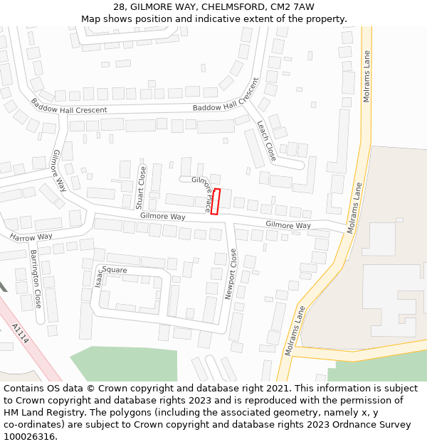 28, GILMORE WAY, CHELMSFORD, CM2 7AW: Location map and indicative extent of plot