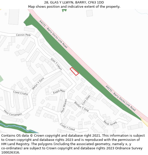 28, GLAS Y LLWYN, BARRY, CF63 1DD: Location map and indicative extent of plot