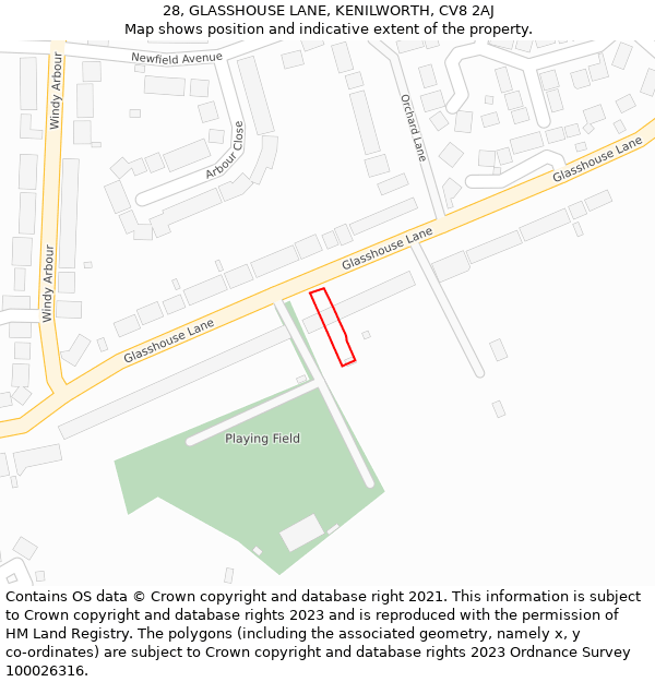 28, GLASSHOUSE LANE, KENILWORTH, CV8 2AJ: Location map and indicative extent of plot