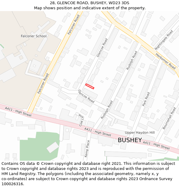 28, GLENCOE ROAD, BUSHEY, WD23 3DS: Location map and indicative extent of plot