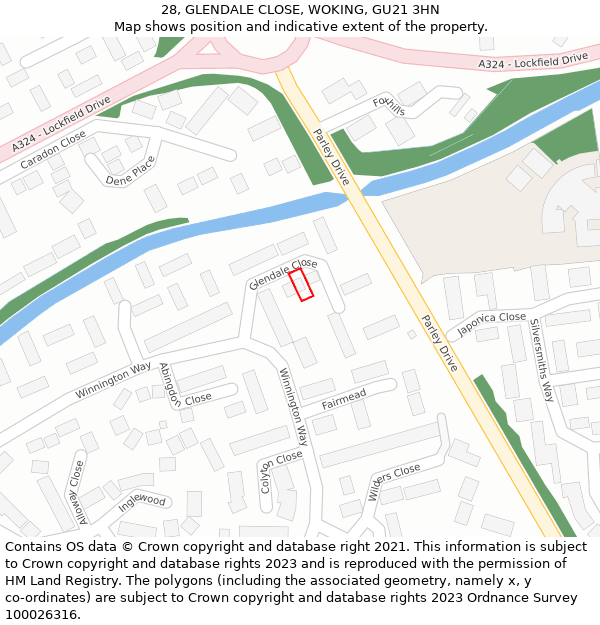 28, GLENDALE CLOSE, WOKING, GU21 3HN: Location map and indicative extent of plot