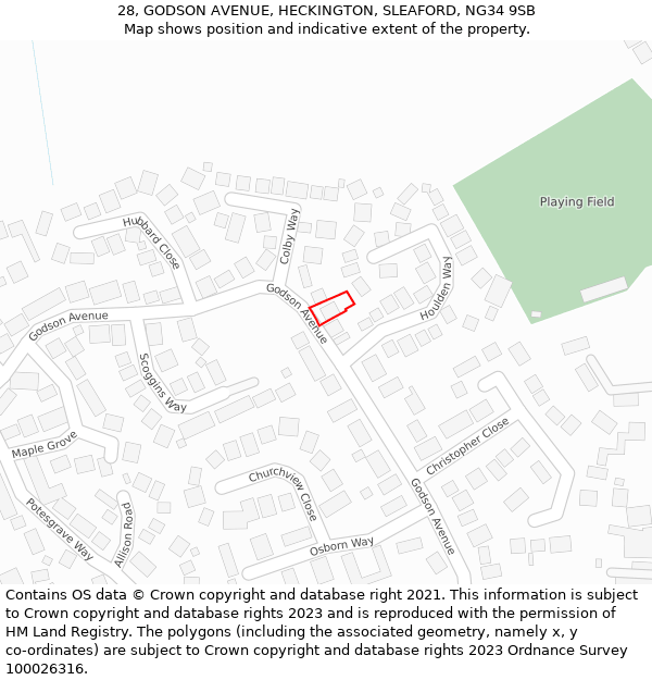 28, GODSON AVENUE, HECKINGTON, SLEAFORD, NG34 9SB: Location map and indicative extent of plot