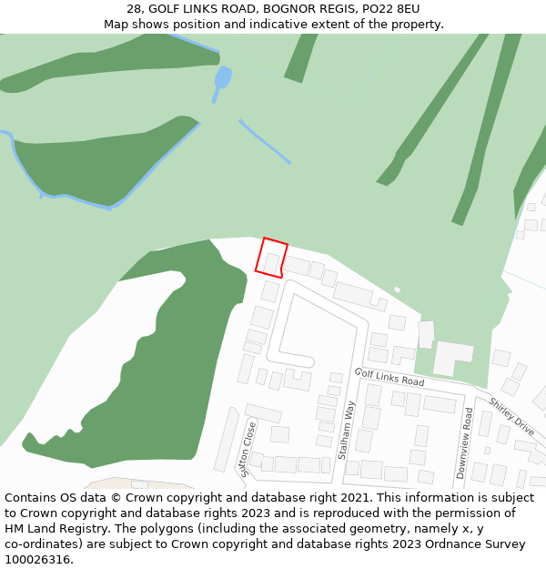28, GOLF LINKS ROAD, BOGNOR REGIS, PO22 8EU: Location map and indicative extent of plot