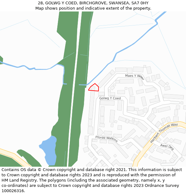 28, GOLWG Y COED, BIRCHGROVE, SWANSEA, SA7 0HY: Location map and indicative extent of plot