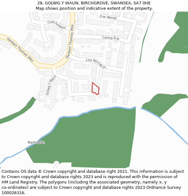 28, GOLWG Y WAUN, BIRCHGROVE, SWANSEA, SA7 0HE: Location map and indicative extent of plot