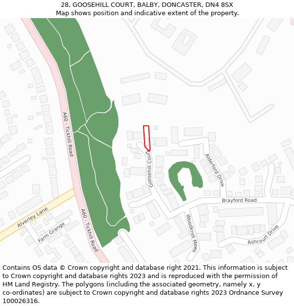 28, GOOSEHILL COURT, BALBY, DONCASTER, DN4 8SX: Location map and indicative extent of plot