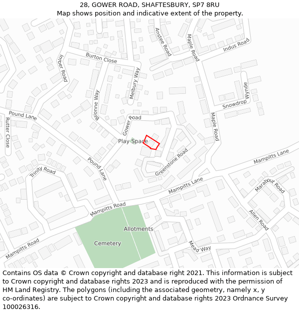 28, GOWER ROAD, SHAFTESBURY, SP7 8RU: Location map and indicative extent of plot