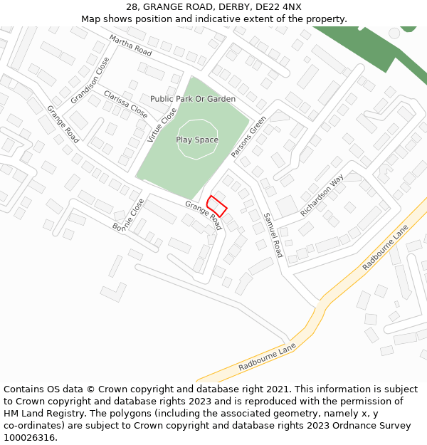 28, GRANGE ROAD, DERBY, DE22 4NX: Location map and indicative extent of plot