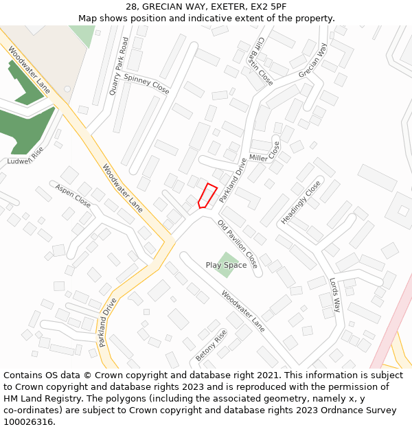 28, GRECIAN WAY, EXETER, EX2 5PF: Location map and indicative extent of plot