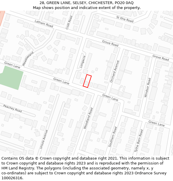 28, GREEN LANE, SELSEY, CHICHESTER, PO20 0AQ: Location map and indicative extent of plot