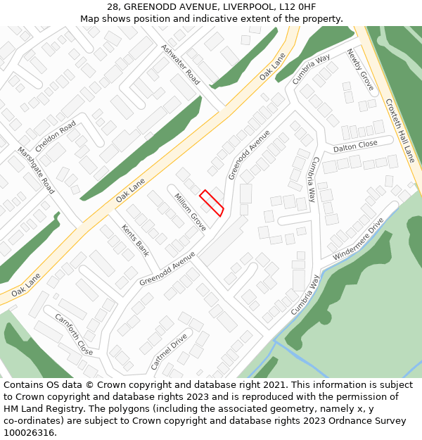 28, GREENODD AVENUE, LIVERPOOL, L12 0HF: Location map and indicative extent of plot