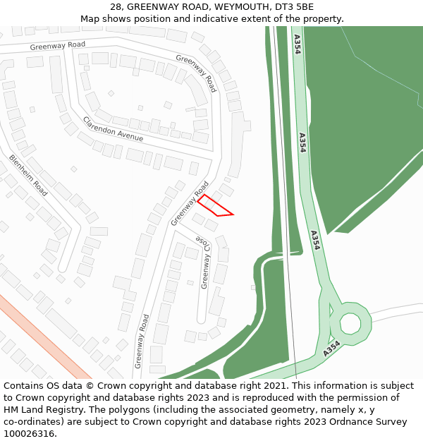 28, GREENWAY ROAD, WEYMOUTH, DT3 5BE: Location map and indicative extent of plot