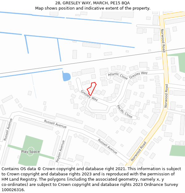 28, GRESLEY WAY, MARCH, PE15 8QA: Location map and indicative extent of plot