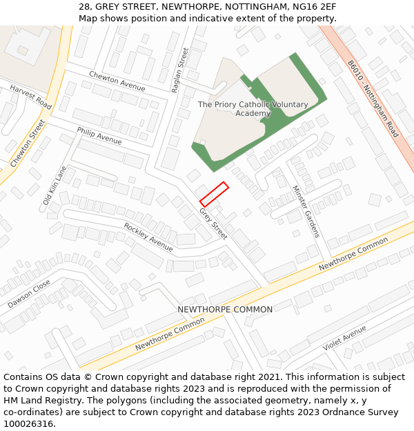 28, GREY STREET, NEWTHORPE, NOTTINGHAM, NG16 2EF: Location map and indicative extent of plot