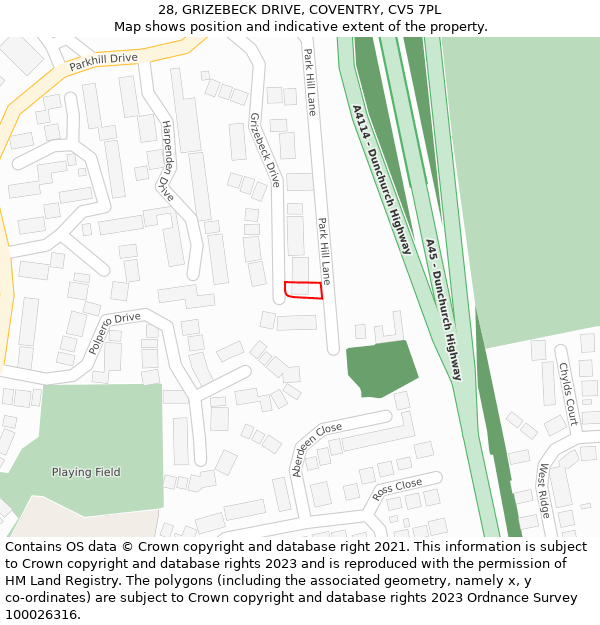 28, GRIZEBECK DRIVE, COVENTRY, CV5 7PL: Location map and indicative extent of plot