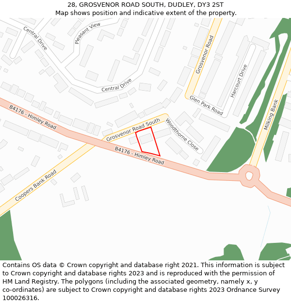 28, GROSVENOR ROAD SOUTH, DUDLEY, DY3 2ST: Location map and indicative extent of plot