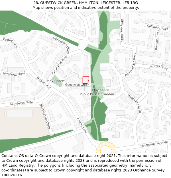 28, GUESTWICK GREEN, HAMILTON, LEICESTER, LE5 1BG: Location map and indicative extent of plot