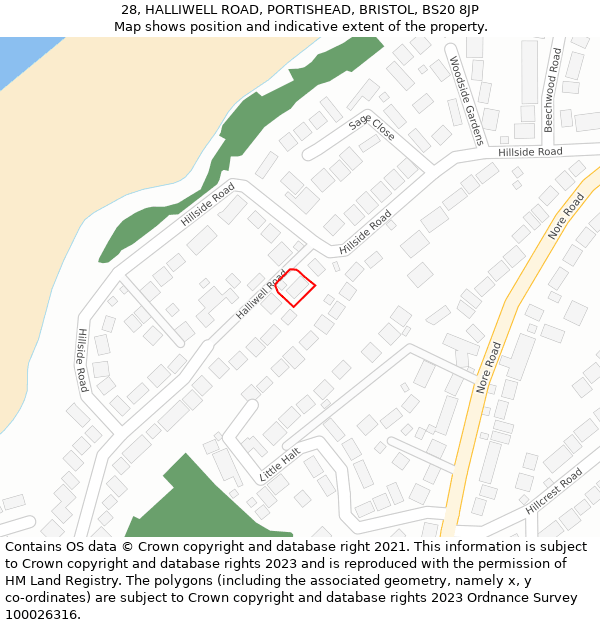28, HALLIWELL ROAD, PORTISHEAD, BRISTOL, BS20 8JP: Location map and indicative extent of plot