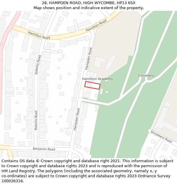 28, HAMPDEN ROAD, HIGH WYCOMBE, HP13 6SX: Location map and indicative extent of plot