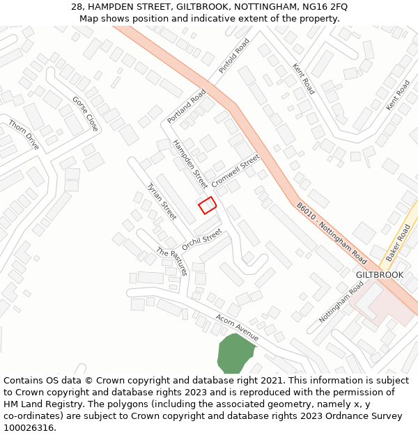 28, HAMPDEN STREET, GILTBROOK, NOTTINGHAM, NG16 2FQ: Location map and indicative extent of plot