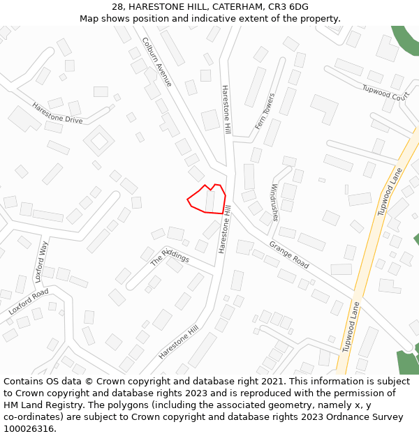 28, HARESTONE HILL, CATERHAM, CR3 6DG: Location map and indicative extent of plot