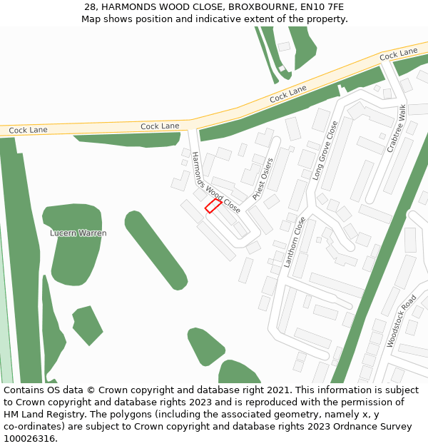 28, HARMONDS WOOD CLOSE, BROXBOURNE, EN10 7FE: Location map and indicative extent of plot