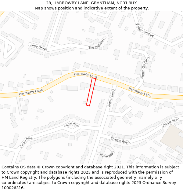 28, HARROWBY LANE, GRANTHAM, NG31 9HX: Location map and indicative extent of plot