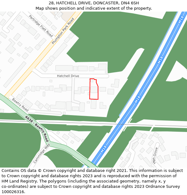 28, HATCHELL DRIVE, DONCASTER, DN4 6SH: Location map and indicative extent of plot