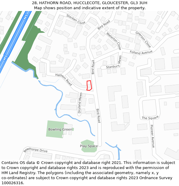 28, HATHORN ROAD, HUCCLECOTE, GLOUCESTER, GL3 3UH: Location map and indicative extent of plot