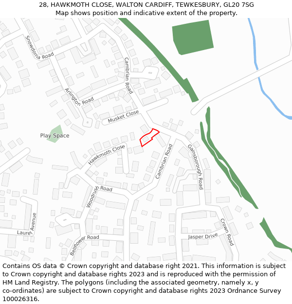 28, HAWKMOTH CLOSE, WALTON CARDIFF, TEWKESBURY, GL20 7SG: Location map and indicative extent of plot